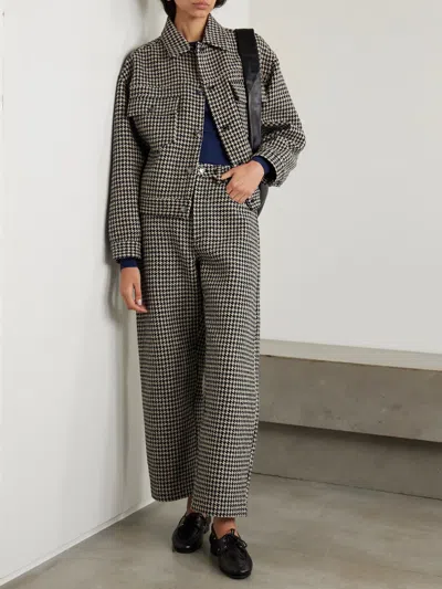 Frame Houndstooth Tweed Track Pants In Brown