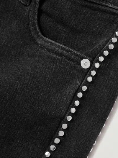 Frame Embellished High-rise Denim Trousers In Black