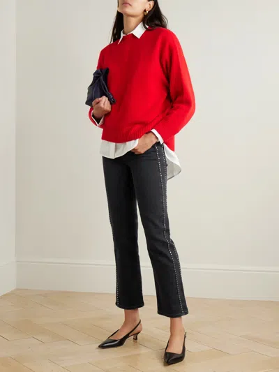 Frame Embellished High-rise Denim Trousers In Black