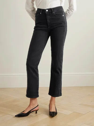 Frame Embellished High-rise Denim Trousers In Black