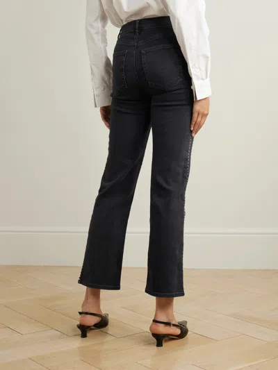 Frame Embellished High-rise Denim Trousers In Black