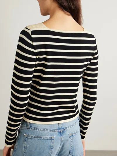 Frame Women's Boat Neck Striped Long Sleeve Sweater In Black In Black