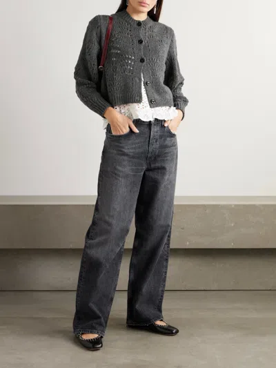 Frame Textured Stitch Wool Cardigan In Black