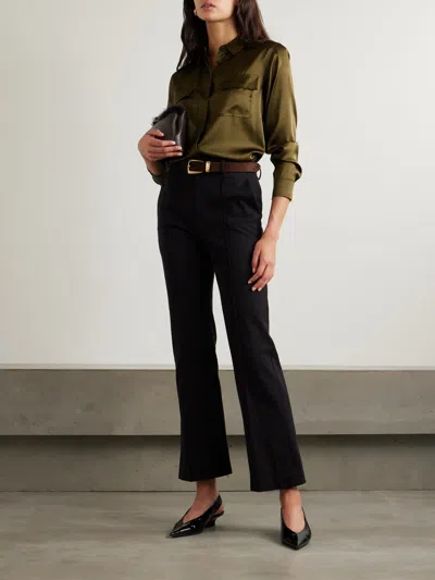 Frame Crop Kick Flare Stretch-cotton Pants In Black