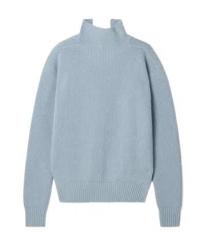 Rick Owens Ribbed Wool Turtleneck Sweater In Blue