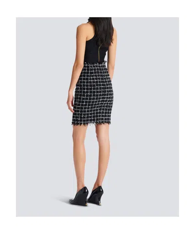 Balmain Tweed Midi Skirt High Waist Buttons In Black