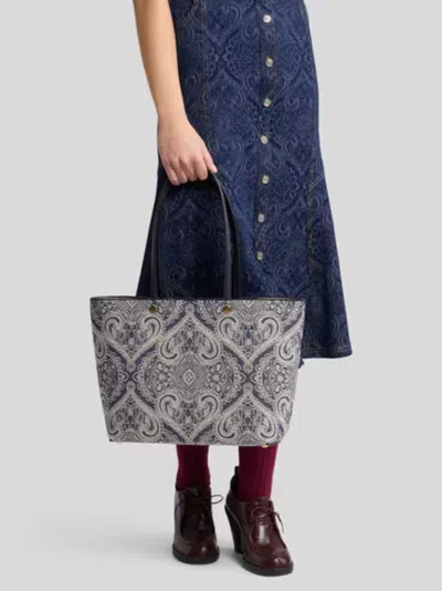 Etro Essential Medium Jacquard Denim Tote Bag In Blue