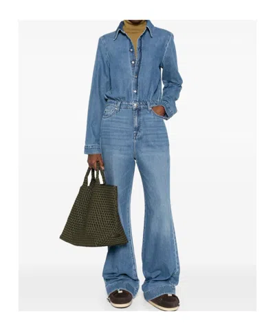 7 For All Mankind Long-sleeved Denim Jumpsuit In Blue