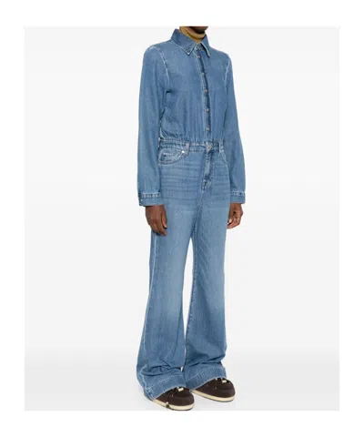7 For All Mankind Long-sleeved Denim Jumpsuit In Blue