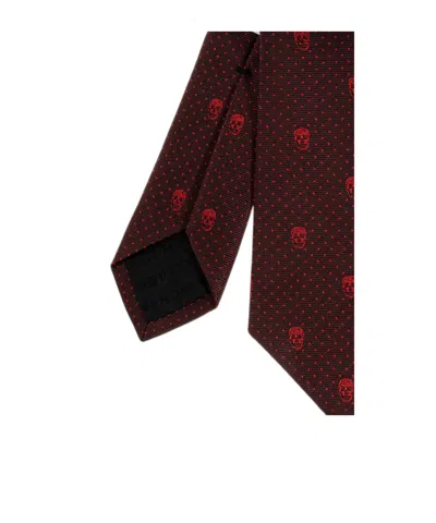 Alexander Mcqueen Skull-pattern Dotted Tie In Red