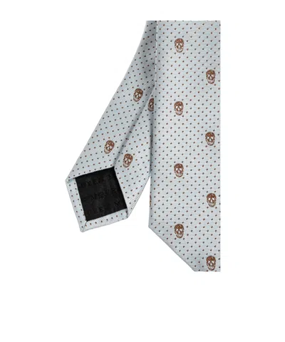 Alexander Mcqueen Skull-pattern Dotted Tie In Gray