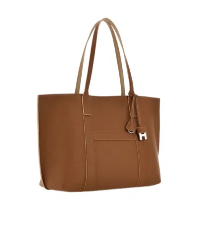 Hogan Hanging Accent Script Tote Bag In Brown