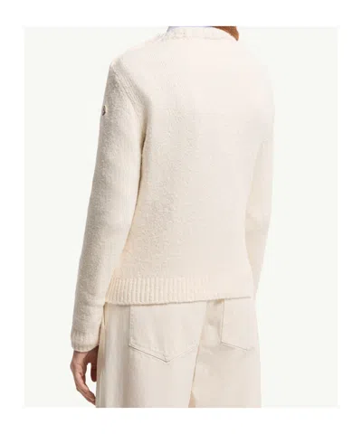 Moncler Embroidered Logo Crop Crewneck Sweater In Neutral