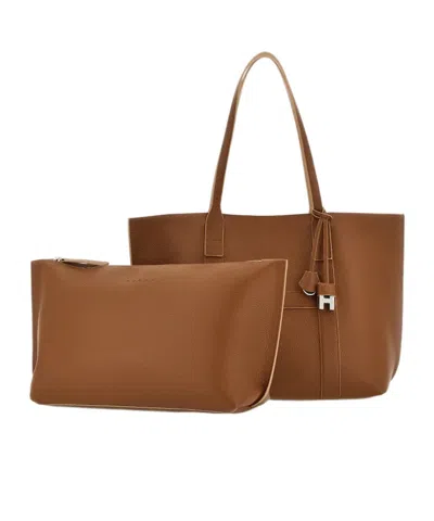 Hogan Hanging Accent Script Tote Bag In Brown