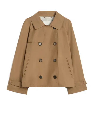 Max Mara Tesoro Cropped Double-breasted Cotton-blend Gabardine Trench Coat In Brown