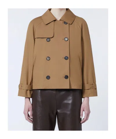 Max Mara Tesoro Cropped Double-breasted Cotton-blend Gabardine Trench Coat In Brown