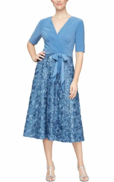 Alex Evenings Tea Length Dress In Brush Peri In Blue