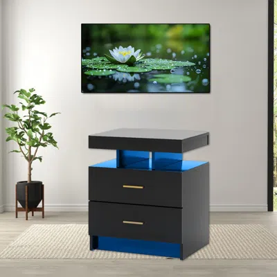Hivvago Bedroom Side Table With Built-in Led Lights And Twin Drawers In ...