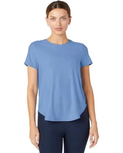 Beyond Yoga On The Down Low T-shirt Women Flower Blue Short Sleeve Red707 In Blue