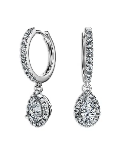 Swarovski Eternity Certified Lab Grown Diamond Pear Halo Charm Hoop Earrings In Silver