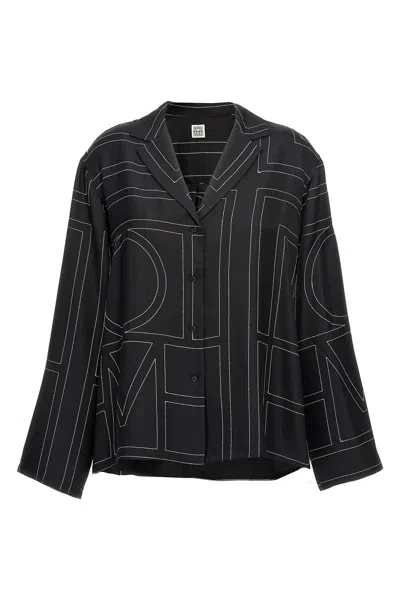 Totême Toteme Monogram Silk Twill Pajama Shirt In Black