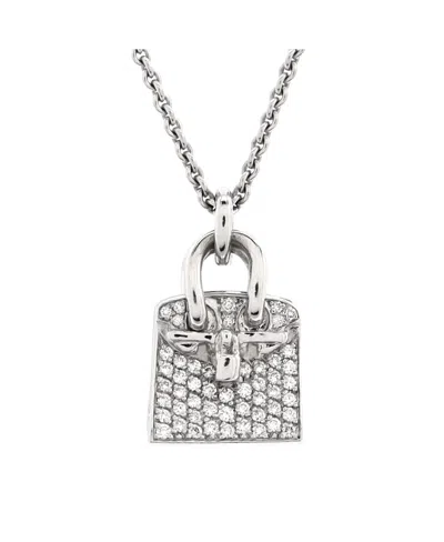 Pre-owned Pre-owned Hermes  Hermes Birkin Amulette Pendant Necklace 18k White Gold And Diamonds, 15 - 15.75"