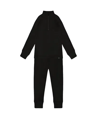 Deux Par Deux Unisex Two-piece Thermal Underwear Set - Little Kid In Black
