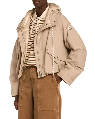 Moncler Eucalyptus Hooded Jacket Drawstring Front Pockets In Neutral