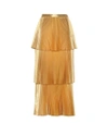 Stella Mccartney Plisse Tiered Metallic Skirt In Gold