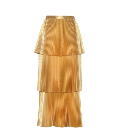Stella Mccartney Plisse Tiered Metallic Skirt In Gold