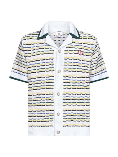 Casablanca Cotton Tuck Stitch Button-up Sweater In Multi