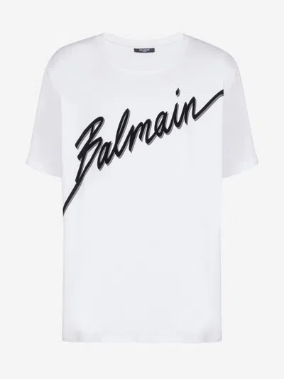 Balmain Men White Crewneck T-shirt With Maxi Logo Lettering On The Front In Cotton Man