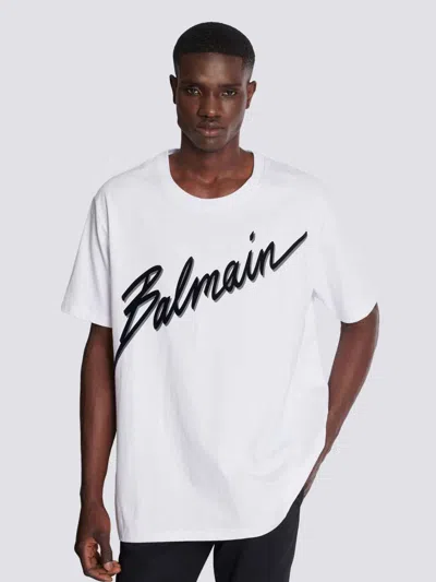 Balmain Men White Crewneck T-shirt With Maxi Logo Lettering On The Front In Cotton Man