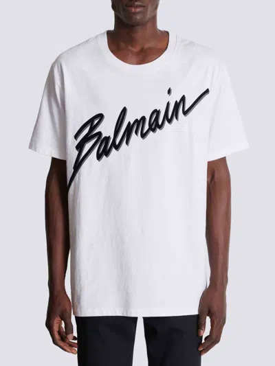 Balmain Men White Crewneck T-shirt With Maxi Logo Lettering On The Front In Cotton Man