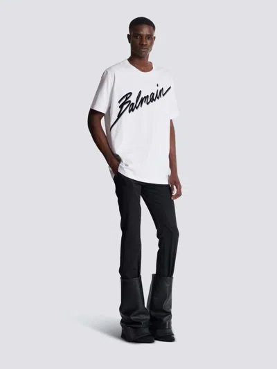 Balmain Men White Crewneck T-shirt With Maxi Logo Lettering On The Front In Cotton Man