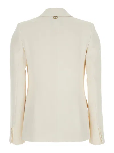 Twinset Beige Single-breasted Jacket With Notched Revers In Viscose Blend Stretch Woman In White