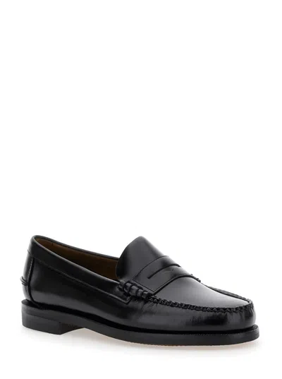 Sebago Black Pull-on Loafers In Leather Man In Black