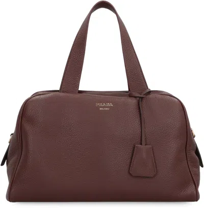 Prada Large Leather Satchel Bag In Brown