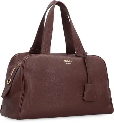 Prada Large Leather Satchel Bag In Brown