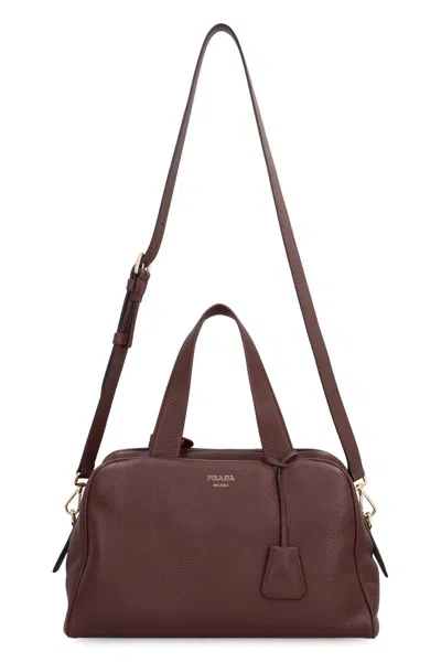Prada Large Leather Satchel Bag In Brown