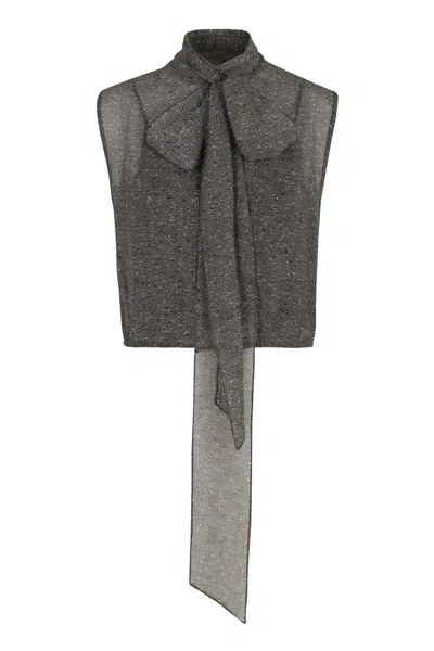 Gucci Top In Georgette Di Seta Trasparente In Gray