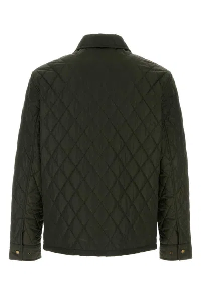 Burberry Men Green Quilted Jacket With Classic Collar In Tech Fabric Man In Black