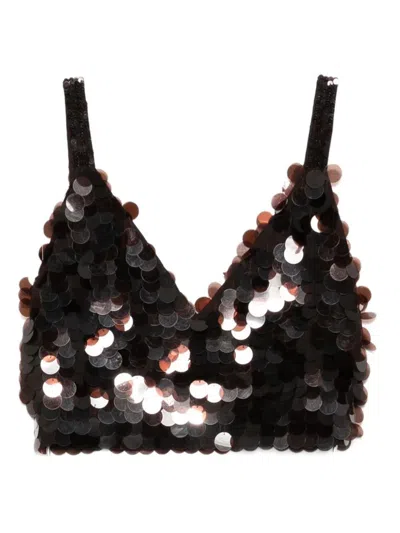 P.a.r.o.s.h Triangle Neckline Sleeveless Sequin Bra In Brown