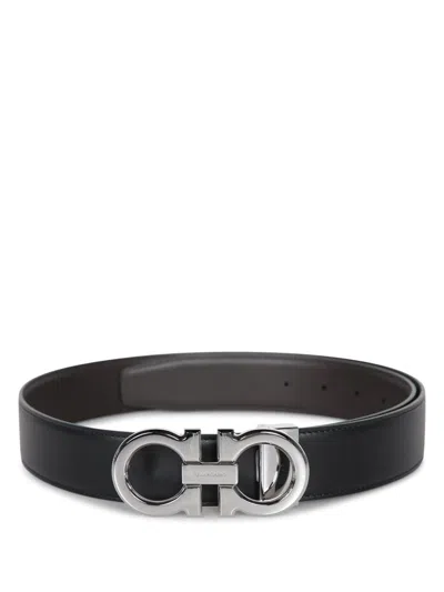 Ferragamo Men's Reversible Leather Belt In Black