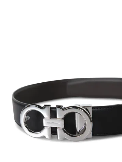 Ferragamo Men's Reversible Leather Belt In Black
