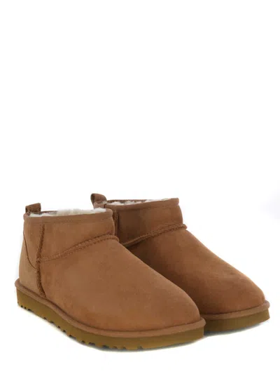 Ugg Biscuit Suede Classic Ultra Mini Ankle Boots In Brown