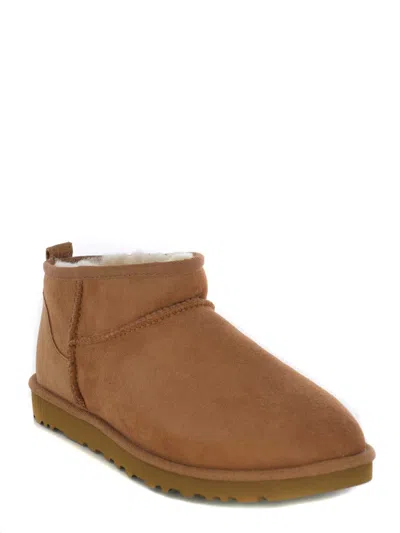 Ugg Biscuit Suede Classic Ultra Mini Ankle Boots In Brown