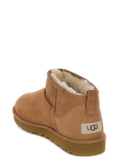 Ugg Biscuit Suede Classic Ultra Mini Ankle Boots In Brown