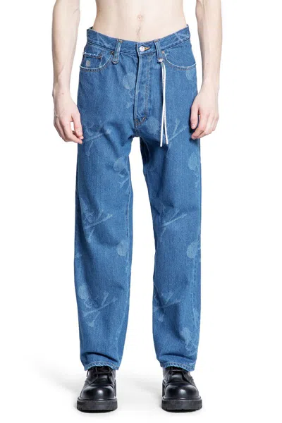 Mastermind Japan Monogram-pattern Straight-leg Jeans In Blue