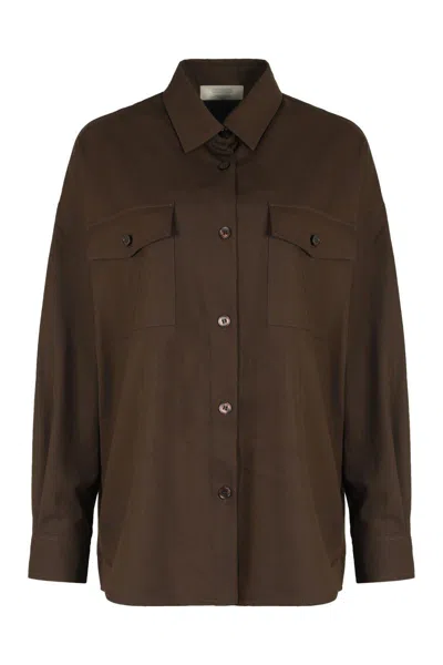 Weekend Max Mara Relaxed Linen Shirt Featuring Chest Pockets In Brown